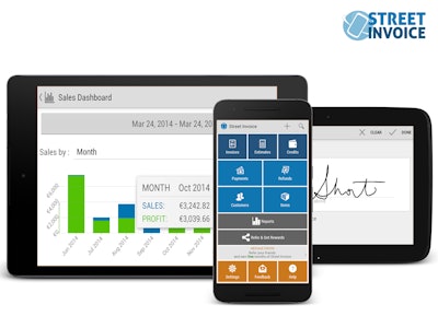 With Street Invoice, contractors simply select the customer from a contact list, choose products and services, and then Street Invoice calculates taxes and totals. The mobile app allows contractors to send an invoice by email, text or chat.