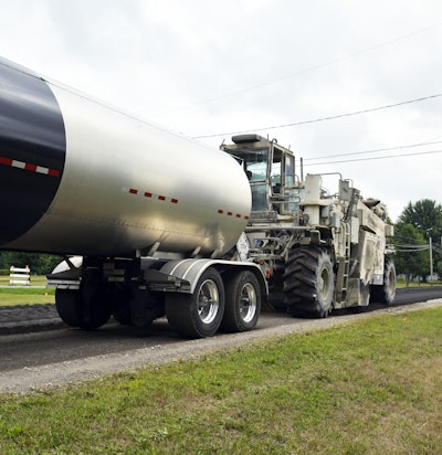 In Monroe County, MI, full depth reclamation, engineered asphalt emulsion is injected into reclaimed materials as they are mixed.