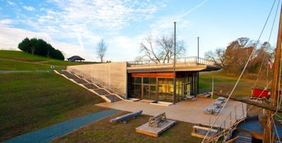 Pictured here is the Lewis and Clark Exploratory Center in Charlottesville, Virginia. The exposed concrete wall was board formed to appear like it had the texture of a boat. .