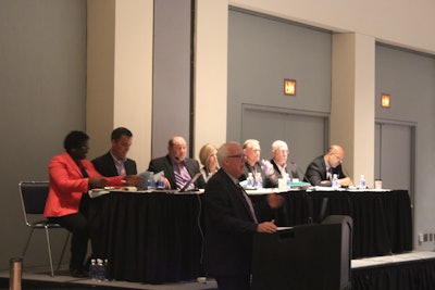 Larry Thomas with CAI speaks to NPE attendees about working successfully with property managers. Also participating on the panel (from L to R): Giselle Chapman (Chapman Business Solutions), Bryan Tarlton (City of Charlotte), David Brunk (Westin Charlotte), Lynne Worth ( York Properties, Inc.), Scott Allen (North Carolina DOT), Randall Thomas (Simon Property Group), Hebrew Dixon (Mid-South Atlantic Small Business Transportation Resource Center).