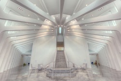 The USF Polytechnic 555 Building, Lakeland, Fla. won the WOW! Award, best overall project for Baker Concrete Construction, Ft Lauderdale, Fla. The innovative design in architectural concrete, by Santiago Calatrava and Festina Lente, includes an elliptical-shaped structure highlighted with exposed concrete raker portals. The first architectural concrete constructed were retaining walls with integral concrete seating caps. These walls defined the building’s perimeter from the reflection ponds and total a mile in length.