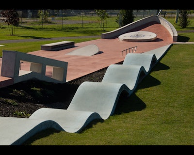 Municipalities are constructing parks with stamped concrete as a feature.