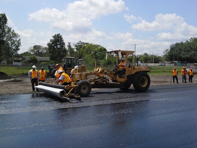 Orange County Public Works relied on Geotextile Apparatus Co.’s Grizzly Cub fabric/grid installation machine, attached to a motor grader, to properly place the geogrid on its projects.