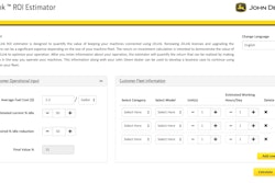 With JDLink ROI estimator tool, fill in the customer operational input functions, including average fuel cost, estimated idle time percentage, and desired idle time percentage; from there, a final value percentage is calculated. Customers then enter their specific fleet information, including models, number of units and estimated working hours per day. Once all information is entered, the calculate function will quantify the return that can be realized by making changes in the way a customer’s machines are operated.