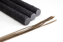 Basalt Fiber Reinforced Polymer (BFRP) rebar is new technology that holds good promise for the construction industry. Basalt rock is heated to a molten stage and formed into the fibers you see at the lower part of the photo. Then they are mixed with epoxy resins and molded into the rebar shown above.