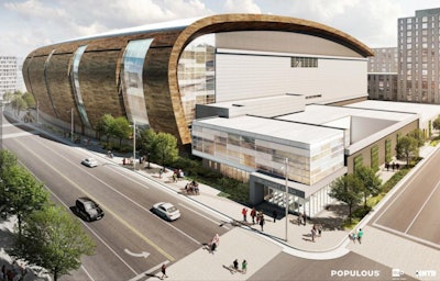 Rendering of planned new Milwaukee Bucks NBA arena in Milwaukee, WI.