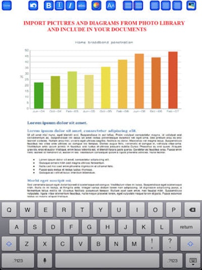 Documents can be fully customizable with different fonts, styles and sizes as well as editable text color and background color. Documents can also be formatted with bullets and numbers. In addition to text, the app allows users to insert photos into documents.