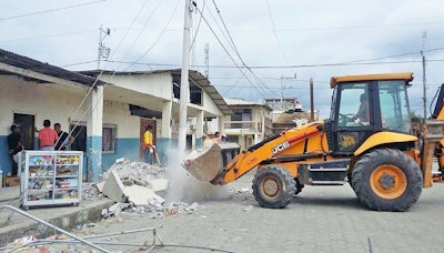 JCB donated a 3CX backhoe-loader worth $100,000 to assist rescue and cleanup efforts in Ecuador following a devastating earthquake.