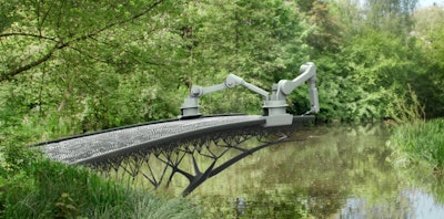 'What distinguishes our technology from traditional 3D printing methods is that we work according to the ‘Printing Outside the box’ principle',' says Tim Geurtjens, CTO MX3D. 'By printing with 6-axis industrial robots, we are no longer limited to a square box in which everything happens. Printing a functional, life-size bridge is of course the ideal way to demonstrate the endless possibilities of this technique.”