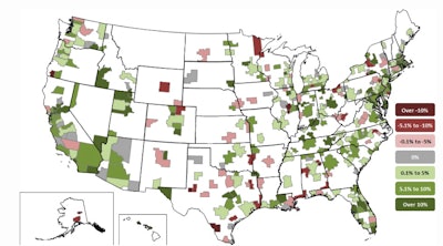 Anaheim-Santa Ana-Irvine, Calif. added the most construction jobs during the past year (11,900 jobs, 14%) while Odessa, Texas (-2,700 jobs, -14%) had the largest job losses from March 2015 to March 2016.
