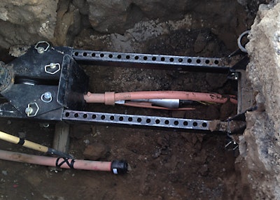 The Same Path slitting head has been retrieved all the way back to the extraction cage, never having left the path of the in situ pipe.