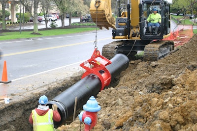 Attachments have made it simpler to move and place pipes while increasing safety by eliminating the need to unhook any straps.