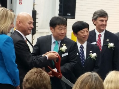 Participants in the grand opening presentation and official ribbon cutting ceremony included (from left to right): Jennifer Noel Fletcher, South Carolina Deputy Secretary of Commerce; Kazuhide Naraki, president & CEO, Kobelco Construction Machinery Company; Pete Morita, president & CEO, Kobelco Construction Machinery USA, Inc.; The Honorable Takashi Shinozuka, Consulate General of Japan; and David Britt, chairman of the Spartanburg County Council/Economic Development Committee.