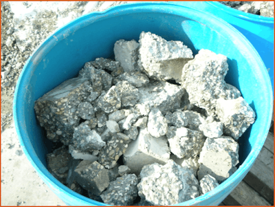 A barrel of broken down concrete that the NJIT then crushed again to make research specimens