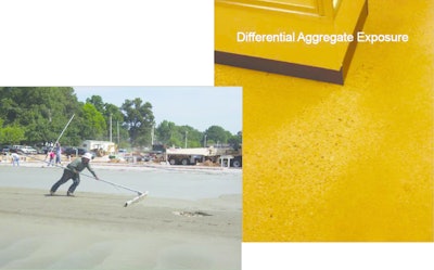 Figure 1 - Bump Cutting: Differential aggregate exposure due to bump cutting, scraping the paste off the high spots and depositing it in the low spots. When polishing, the aggregate in the high spots will be exposed first.