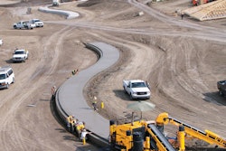 Marmot Concrete used their three-track Commander III, with an extra concrete conveyor, to slipform 2,625 feet of the unique profile. It was their first time slipforming this profile and they completed the work in just 10 days, working 12 hour shifts.