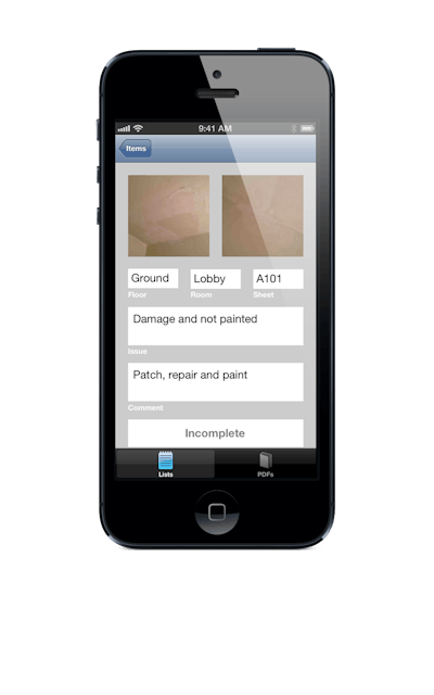The PunchLists mobile app lets individuals create a punch list on an iPhone or iPod Touch by taking photos and notes within the app.