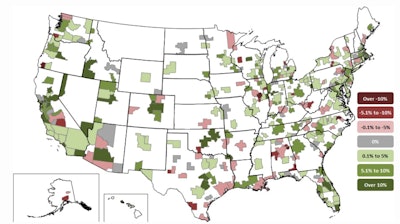 Construction employment increased in 228 out of 358 metro areas, was unchanged in 48 and declined in 82 between June 2015 and June 2016. Construction employment hit new peak levels in 32 metro areas.