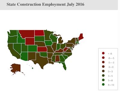 Iowa added the highest percentage of new construction jobs during the past year, followed by Hawaii, Idaho and Colorado.