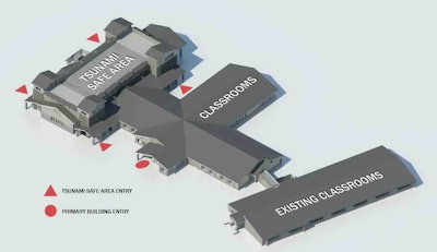 A digital graphic of a structure that has been built with the new tsunami-safe codes.