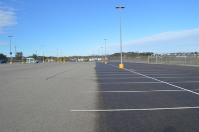 The pavement above is at the Mayo Clinic in Minnesota. The right side of the pavement has received an application of RePLAY while the left has not.