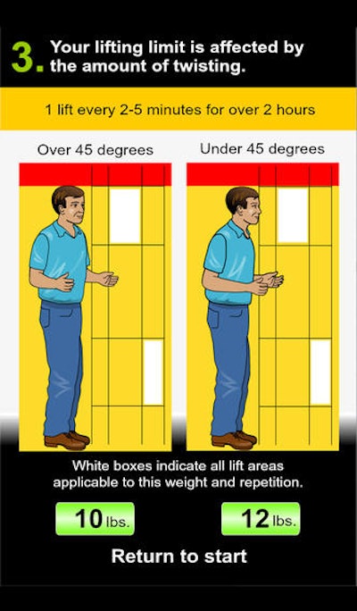 The Safe Lifting Calculator mobile app uses a simple equation to help construction workers know the maximum safe lifting weight for the task at hand in hopes of preventing back injuries.