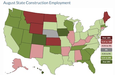 Iowa added the highest percentage of new construction jobs during the past year, followed by Hawaii, Colorado and Idaho. Kansas lost the highest number and share of construction jobs over the last year followed Alabama, North Dakota, Montana and Kentucky. Construction employment was unchanged for the year in Nebraska.