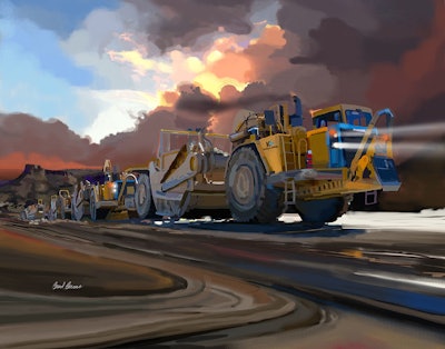 'Caterpillar in the Field' is just one of Brad Burns fine art construction paintings. (http://www.constructionfineart.com/collections/heavy-equipment/products/caterpillars-in-the-field)
