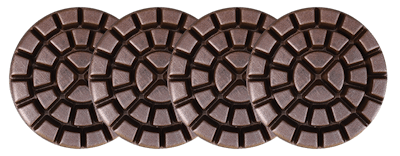 Robles Concrete started with Superabrasive’s HD Copper discs, which cut the concrete really fast without leaving deep scratches. The copper discs have to be used wet, and an auto scrubber was cleaning diligently after each pass.