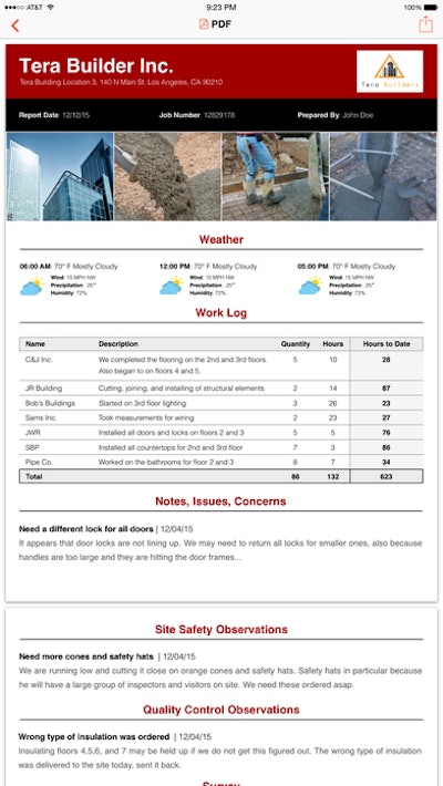 With Raken, contractors can record work logs, subcontractor information, safety observations, equipment, visitors, materials, notes, pictures and attachments and add them to daily reports.