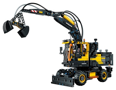 Developed in partnership with Volvo Construction Equipment, this 2-in-1 LEGO Technic model is a detailed replica of the Volvo EW160E wheeled excavator.