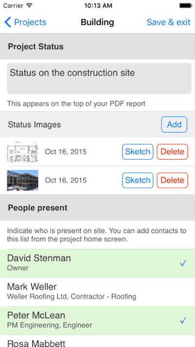 The ArchiSnapper app allows users to record the status of the project, who attended the site visit and more.