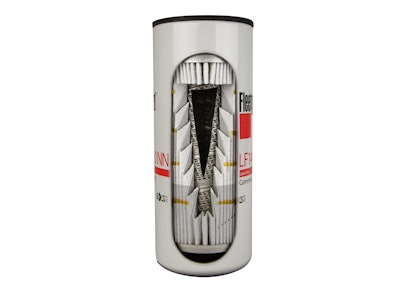 The top section is the StrataPore media which handles approximately 60% of the total oil flow, while the bottom section is the multilayer NanoNet media which filters the remaining 40%.