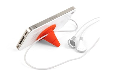 The iCone Stand and Wrap attaches to your phone by suction cup, propping it up for easy watching. The cone then works as a cord wrap to keep cords from tangling.