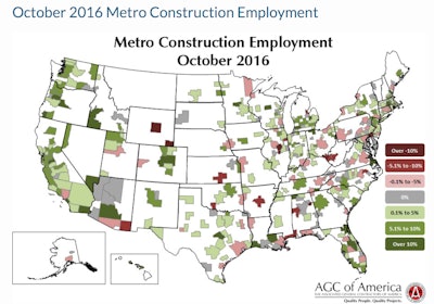 Houston-The Woodlands-Sugar Land, Texas, and Decatur, IL, have the largest declines between October 2015 and October 2016 while Denver, Orlando, Boise, Idaho and El Centro, CA, experience the biggest 12-month gains in construction employment.