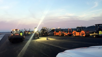 One two-inch-thick layer of HMA surface mix combined with HMA leveling of variable thicknesses was placed on this project, with a total of 55,110 tons of asphalt placed.