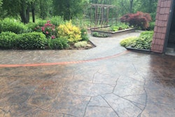 Finished flagstone design illustrates quality achieved using the magnetic seamless pattern stamps.