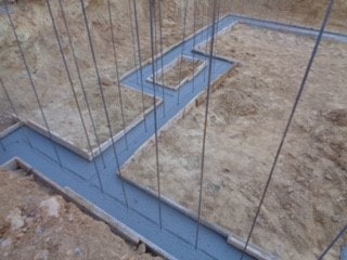 Figure 1: Footing for private residence with vertical wall reinforcement wet set in footing.