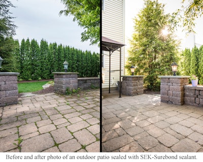 Before and after photo of an outdoor patio sealed with SEK-Surebond sealant.