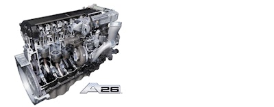 A titanium compressor wheel with a simplified single-stage design, the A26's variable geometry turbocharger reduces complexity and enhances reliability. Larger piston pins, connecting rods and bushings help optimize load distribution for enhanced durability, while smaller piston cooling jets increase oil pressure to improve lubrication, extending oil-change service intervals up to 70,000 miles.