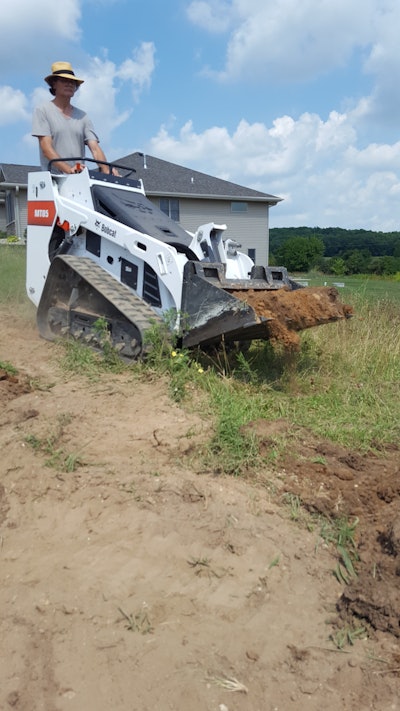 Larry Stewart, editor of ForConstructionPros.com, is shown putting the new Bobcat MT85 through its paces. With 850 lbs. rated operating capacity, the MT85 replaces Bobcat's MT52, rated at 520 lbs. The new machine also added more than 10 in. of lift height, with a hinge pin now at 81.6 in.