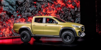 The Mercedes-Benz X-Class pickup truck, seen here in concept at last October's reveal, is expected to go on sale in Europe, Australia, Latin America, and South Africa beginning later in 2017.