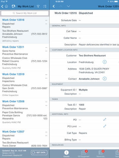 Field technicians can also use the app to record customer equipment information, labor, materials, parts, tools, field notes and more.