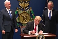 Donald Trump signs his first executive order on immigration at the Pentagon, in front of an image of America’s highest award for valor, the Medal of Honor. Writing a replacement for that court-challenged order have consumed Trump-staff capacity, contributing to the administration signaling delay until 2018 of fleshing out its swiftly shrinking infrastructure promises. The lure of using the spending bill against Congressional Democrats in the mid-term elections is also likely to be playing a role. Construction stocks such as Caterpillar, U.S. Steel and Martin Marietta took a hit on the news.