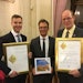 Johan Sjöberg, Joakim Unnebäck and Rikard Mäki from Volvo CE collect the prestigious awards for the HX1 prototype.