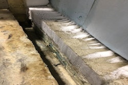 The damaged threshold area has been removed to allow for a permanent repair.