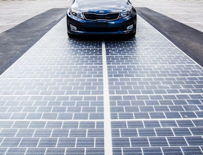 The new Wattway installation on the Ray, a solar generating paving surface that will help generate power along the roadway