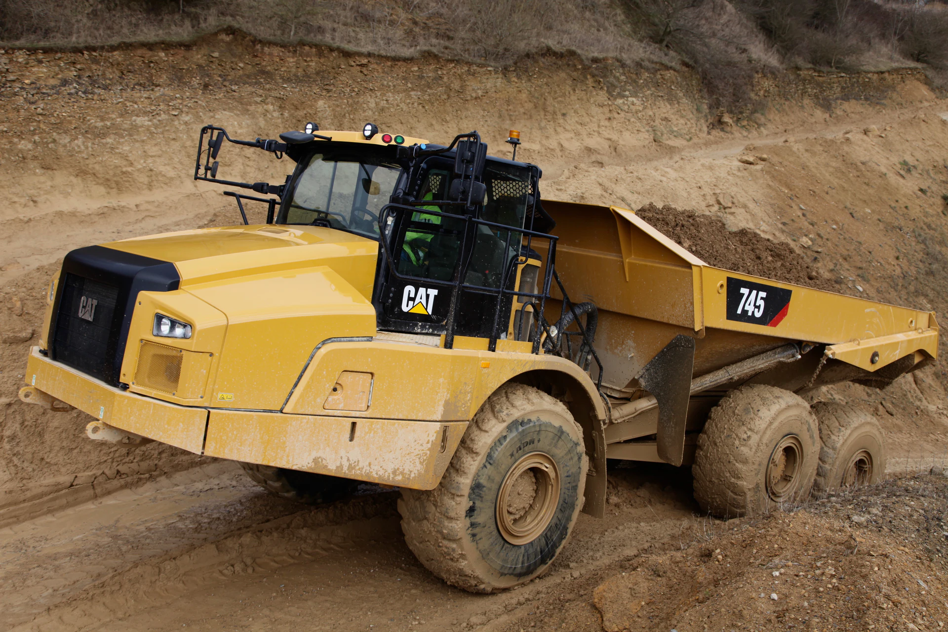 Cat 745 Articulated Truck with Next-Gen Cab and Advanced Traction 