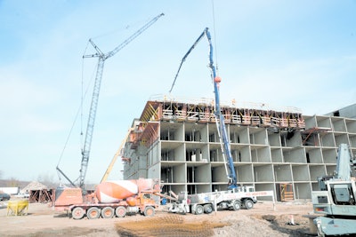 Schwing S 43 SX utilizes a five-section placing boom to reach most areas of the project.