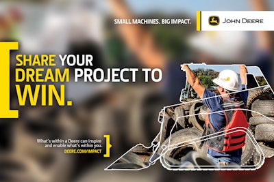 Now through April 30, 2017, contractors are invited to submit an entry detailing what kind of big impact they would make in their community with the power of a G-Series machine. The contest entrant with the most impactful project idea will win his/her choice of a new John Deere G-Series skid steer or CTL with a WorkSite Pro Attachment to fulfill his/her vision.